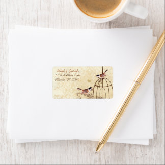Etiqueta Vintage Damask Chickadees Brown Bird Cage