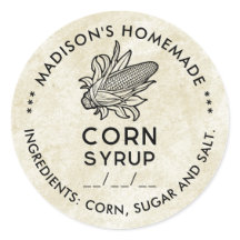 Etiqueta vintage de jarabe de maíz con mazorcas en