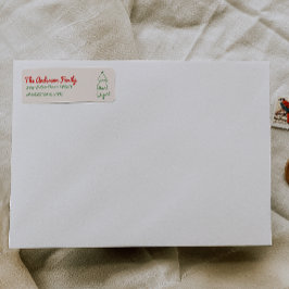 Etiqueta Vintage Drawn Red Green Christmas Tree Address