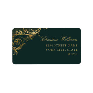 Etiqueta Vintage Emerald Green Gold Floral Damask Wedding