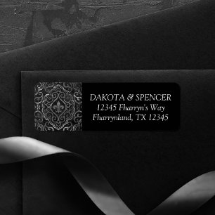 Etiqueta Vintage Fleur de Lis Damask Dirección Grunge
