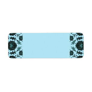 Etiqueta Vintage floral en trullo azul claro y oscuro