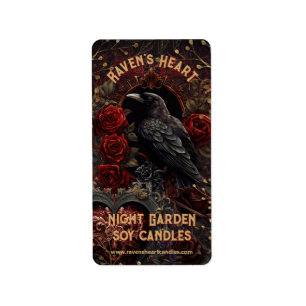 Etiqueta Vintage Gothic Oscuro Belleza Crow Raven Roses Roj