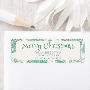 Etiqueta Vintage Green Merry Christmas Line Art Address