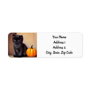 Etiqueta Vintage Halloween Black Kitten Ilustracion