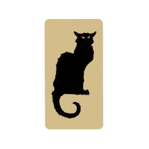 Etiqueta Vintage Halloween, gato negro de Nouveau del arte