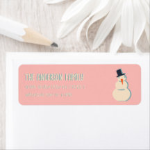 Vintage Illustrated Pink Snowman Navidades Direcci