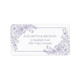 Etiqueta Vintage Lavender Floral Line Art Return Address
