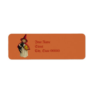 Etiqueta Vintage Little Girl Halloween Witch Retur