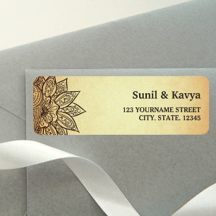 Etiqueta Vintage Mehendi Henna Boda indio