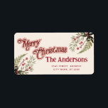 Etiqueta Vintage Merry Christmas botanic holly Label<br><div class="desc">Caligrafía roja vintage Diseño navideño Feliz. Composición de colores sofisticada y artística. Una moderna y única obra de arte gráfico hecha para ti. Puede personalizar de este producto añadiendo su propio nombre de apodo o monograma,  o cambiando de texto. Los regalos perfectos para los amantes de los diseños únicos.</div>