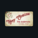 Etiqueta Vintage Merry Christmas botanical holly<br><div class="desc">Caligrafía roja vintage Diseño navideño Feliz. Composición de colores sofisticada y artística. Una moderna y única obra de arte gráfico hecha para ti. Puede personalizar de este producto añadiendo su propio nombre de apodo o monograma,  o cambiando de texto. Los regalos perfectos para los amantes de los diseños únicos.</div>