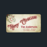 Etiqueta Vintage Merry Christmas botanical holly<br><div class="desc">Caligrafía roja vintage Diseño navideño Feliz. Composición de colores sofisticada y artística. Una moderna y única obra de arte gráfico hecha para ti. Puede personalizar de este producto añadiendo su propio nombre de apodo o monograma,  o cambiando de texto. Los regalos perfectos para los amantes de los diseños únicos.</div>