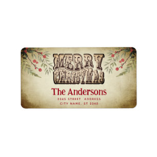 Etiqueta Vintage Merry Christmas botanical holly
