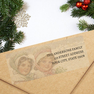 Etiqueta Vintage Merry Christmas Winter Snow Scene