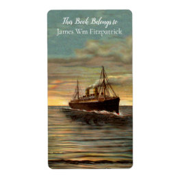 Etiqueta Vintage Nautical Steamship Oceanic Art Bookplate