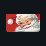 Etiqueta Vintage Navidad Santa Claus, jolly y Winking<br><div class="desc">Diseño de vacaciones de Navidades de ilustracion de época con un feliz y alegre Santa Claus usando un gorra y guiñando el ojo como si tuviera un secreto. Ho,  ho,  ho,  ¡Feliz Navidad!</div>