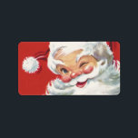 Etiqueta Vintage Navidad Santa Claus, jolly y Winking<br><div class="desc">Diseño de vacaciones de Navidades de ilustracion de época con un feliz y alegre Santa Claus usando un gorra y guiñando el ojo como si tuviera un secreto. Ho,  ho,  ho,  ¡Feliz Navidad!</div>