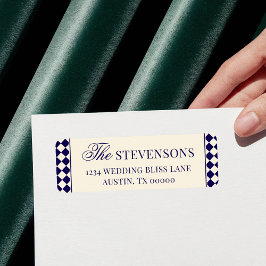 Etiqueta Vintage Navy Checkered Old Money Return Address