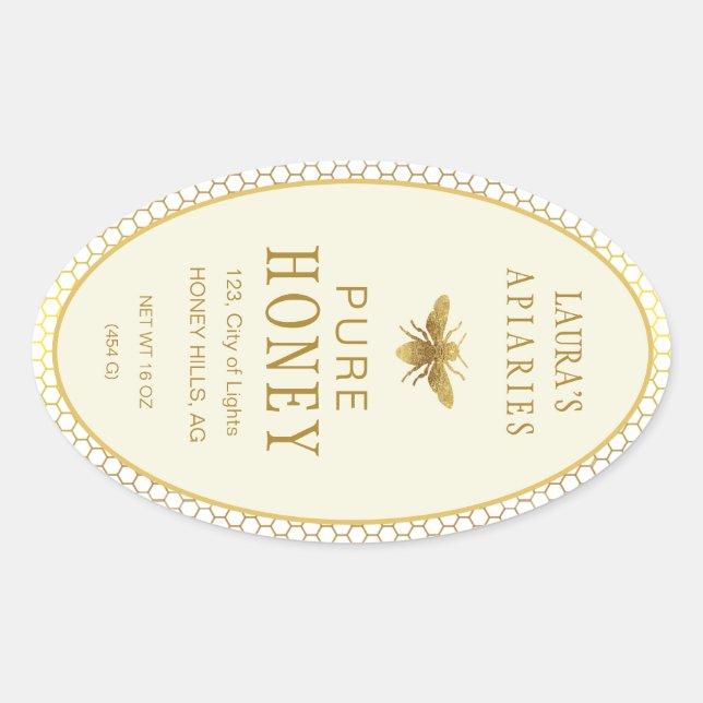 Etiqueta vintage ovalada de abeja reina apicultor (Anverso)