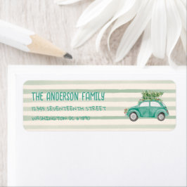 Etiqueta Vintage Quirky Car Truck Tree Navidad Dirección