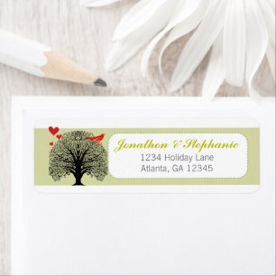 Etiqueta Vintage Red Bird Red Hearts Return Address Labels