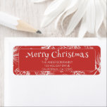 Etiqueta Vintage Red Merry Christmas Line Art Holiday<br><div class="desc">Elegante sello de navidad de la línea de arte de la navidad roja. Con fondo rojo vintage de la línea blanca de las hojas de eucalipto y nieve. En retro vintage re fondo.</div>