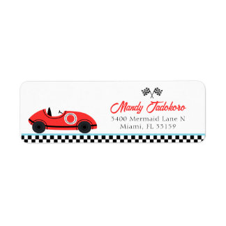 Etiqueta Vintage Red Race Car Birday