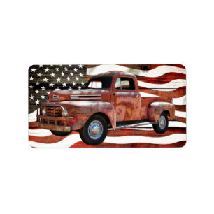 Etiqueta Vintage Red Truck American Flag