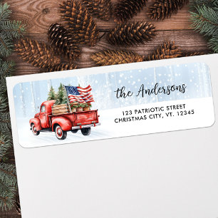 Etiqueta Vintage Red Truck - Dirección de Navidades patriot
