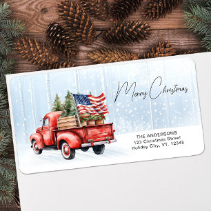Etiqueta Vintage Red Truck Merry Christmas Return Address