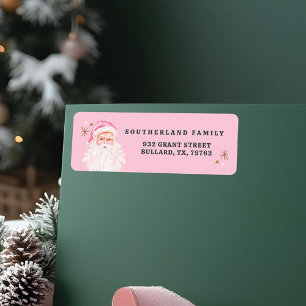 Etiqueta Vintage retro Merry & Pink Watercolor Santa Claus