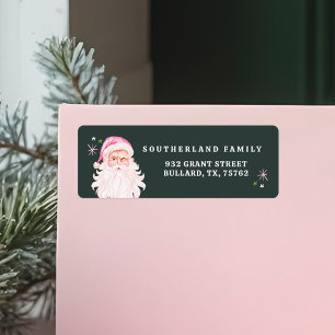 Etiqueta Vintage retro Merry & Pink Watercolor Santa Claus