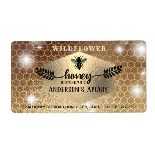 Etiqueta Vintage rustic gold calligraphy honey branch  jar