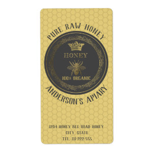 Etiqueta Vintage rústica de oro reina abeja cola de miel