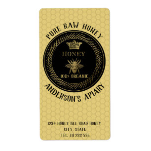 Etiqueta Vintage rústica de oro reina abeja cola de miel