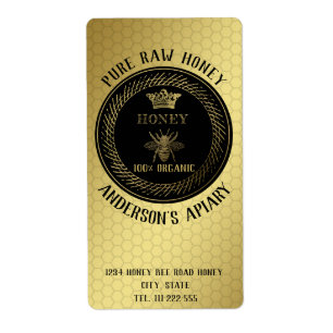 Etiqueta Vintage rústica de oro reina abeja cola de miel