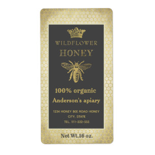 Etiqueta Vintage rústico de la corona de oro reina abeja co