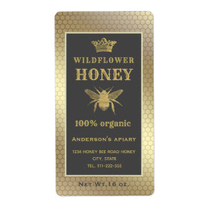 Etiqueta Vintage rústico de la corona de oro reina abeja ta