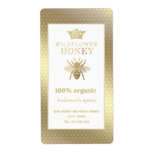 Etiqueta Vintage rústico de la corona de oro reina abeja ta