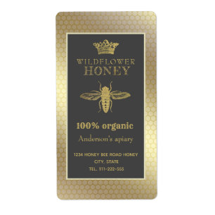 Etiqueta Vintage rústico de la corona de oro reina abeja ta