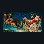 Etiqueta Vintage Santa Claus Sleigh Christmas Holiday<br><div class="desc">Original vintage Santa Claus on sleigh with reindeers illustration.</div>