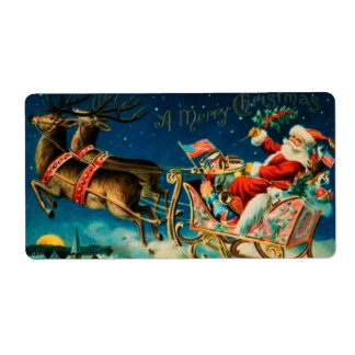 Etiqueta Vintage Santa Claus Sleigh Christmas Holiday