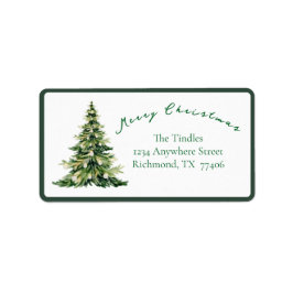 Etiqueta Vintage Script Green Gold Christmas Tree  Address 