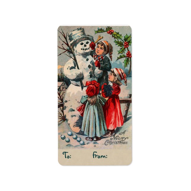 Etiqueta Vintage Snowman Navidades Labs (Frente)