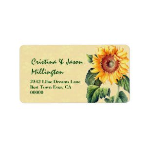 Etiqueta Vintage Sunflower Boda V13 Oro y Verde