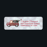 Etiqueta Vintage Toy Truck Merry Christmas<br><div class="desc">Devuelve las etiquetas de dirección con un diseño de navidades lindo. La imagen es un lindo camión de juguetes con la mano de Feliz Navidad pintada en un costado con letras doradas. Llevando un árbol de Navidad decorado en la parte de atrás. El fondo es un patrón de bokeh plateado....</div>