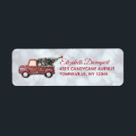 Etiqueta Vintage Toy Truck Merry Christmas<br><div class="desc">Devuelve las etiquetas de dirección con un diseño de navidades lindo. La imagen es un lindo camión de juguetes con la mano de Feliz Navidad pintada en un costado con letras doradas. Llevando un árbol de Navidad decorado en la parte de atrás. El fondo es un patrón de bokeh plateado....</div>
