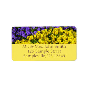 Etiqueta Violas moradas y amarillas coloridas florales