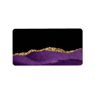 Etiqueta Violet Black Marble Agate Glam Golden Purpurina
